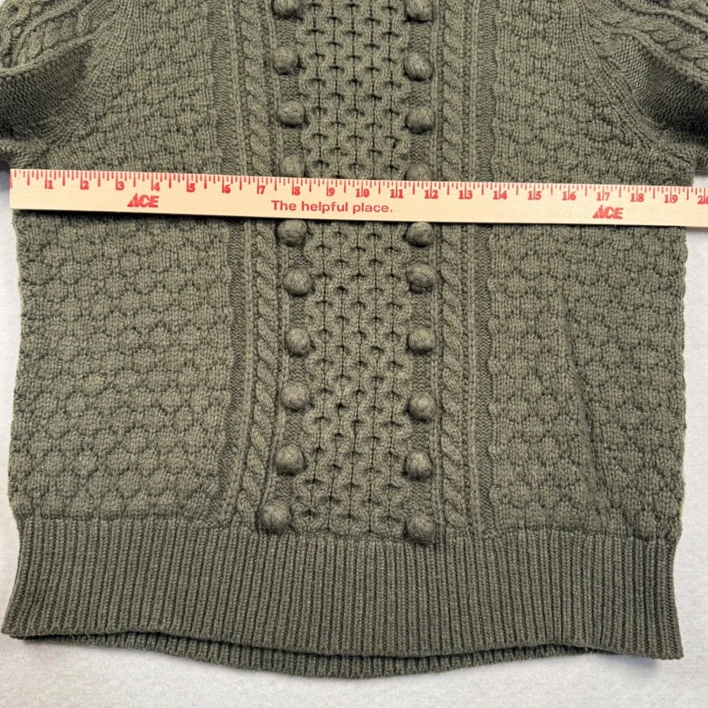 J Crew Popcorn Cable Knit Sweater Womens Medium Green Bobble Wool Blend K5311